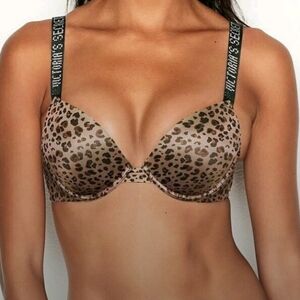 V.S. Shine Strap Leopard-Cheetah Rhinestone Push-Up Bra-32D